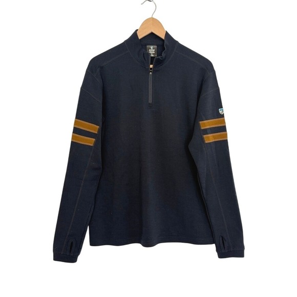 Kuhl Other - KUHL Mens Merino Wool 1/4 Zip Pullover Sweater Size M Navy Brown Stripe